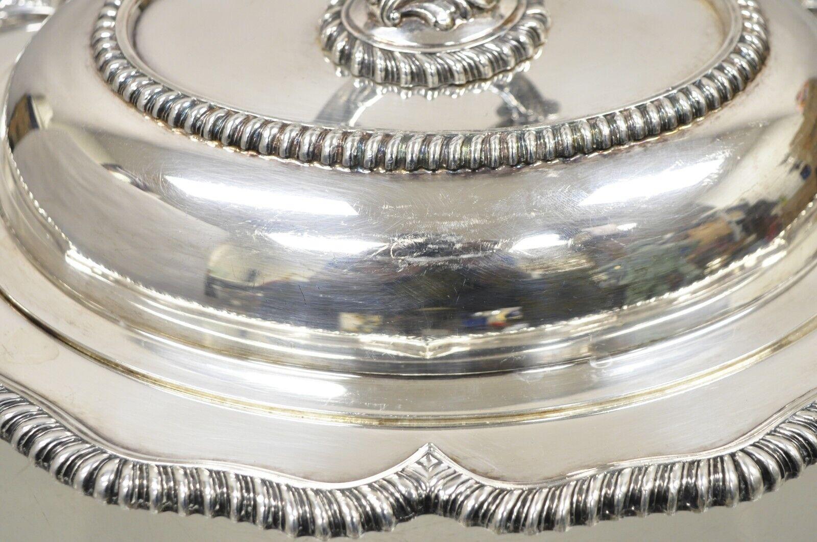 20th Century Vtg English Victorian Silver Plated Oval Lidded Vegetable Serving Platter Dish For Sale