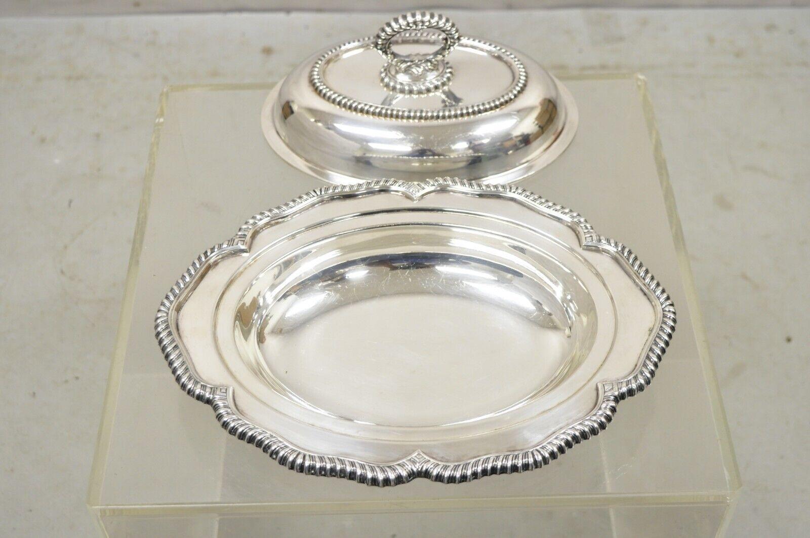 Vtg English Victorian Silver Plated Oval Lidded Vegetable Serving Platter Dish For Sale 2