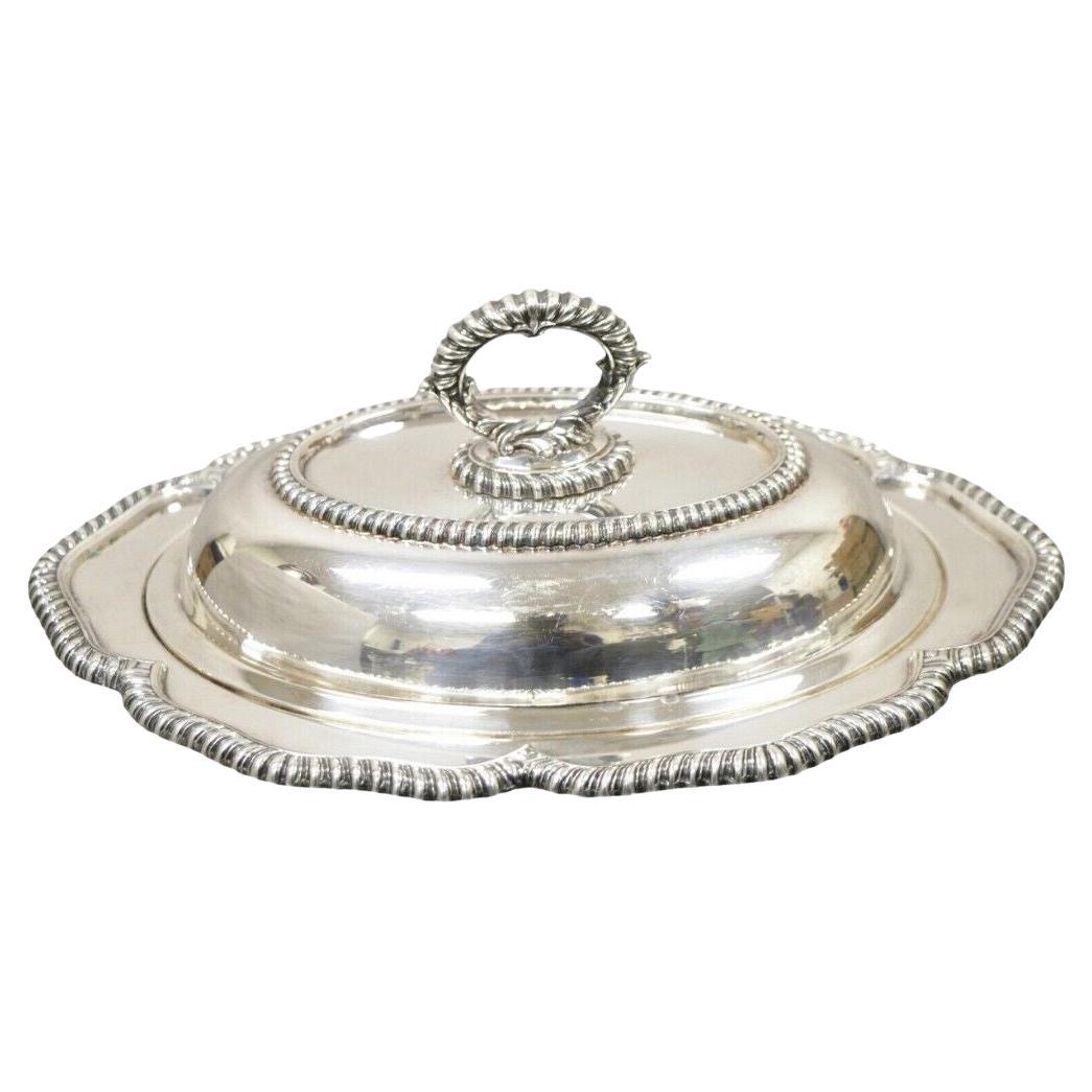 Vtg English Victorian Silver Plated Oval Lidded Vegetable Serving Platter Dish For Sale