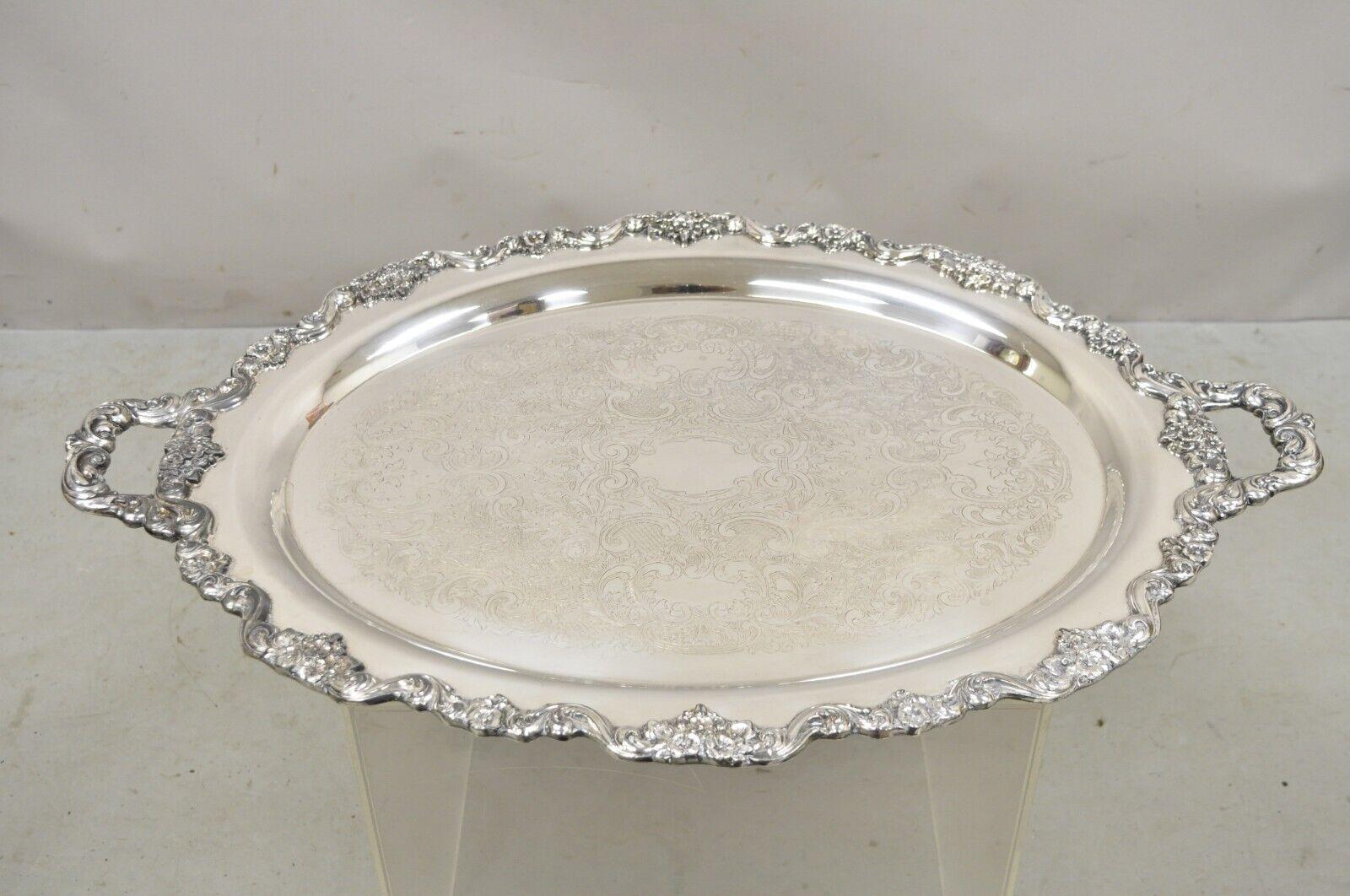 Vtg EPCA Poole Silver Co 400 Lancaster Rose Silver Plated Serving Platter Tray For Sale 5