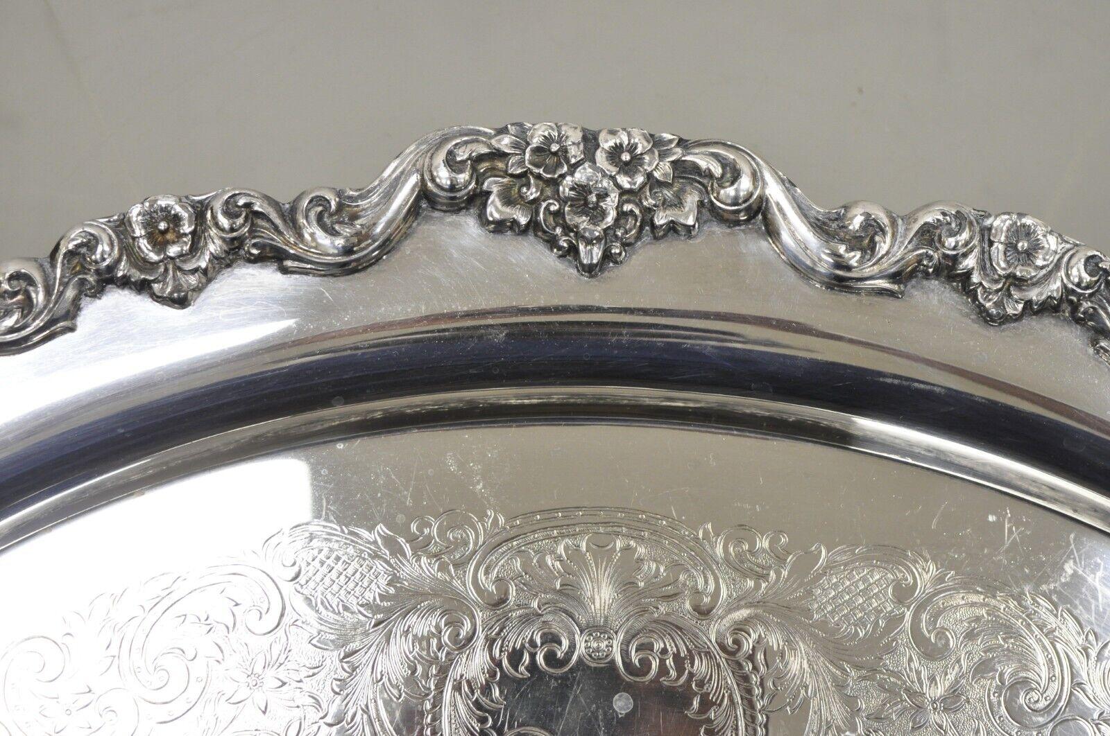 Victorian Vtg EPCA Poole Silver Co 400 Lancaster Rose Silver Plated Serving Platter Tray For Sale