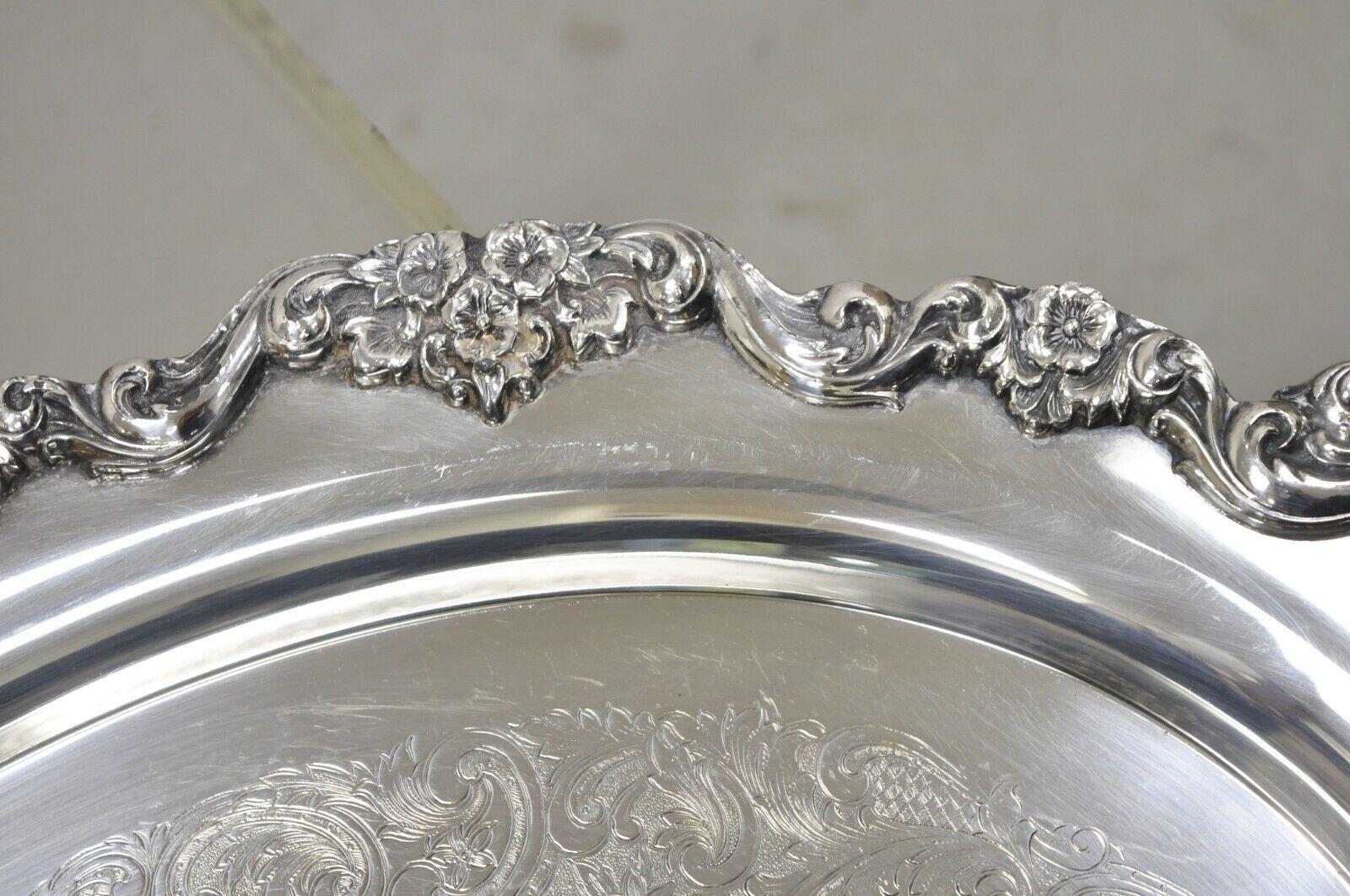 Vtg EPCA Poole Silver Co 400 Lancaster Rose Silver Plated Serving Platter Tray In Good Condition For Sale In Philadelphia, PA