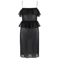 Vtg. FENDI c.1970’s Karl Lagerfeld Black Silk Ruffle Sheer Tiered Dress