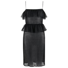 Vintage Vtg. FENDI c.1970’s Karl Lagerfeld Black Silk Ruffle Sheer Tiered Dress