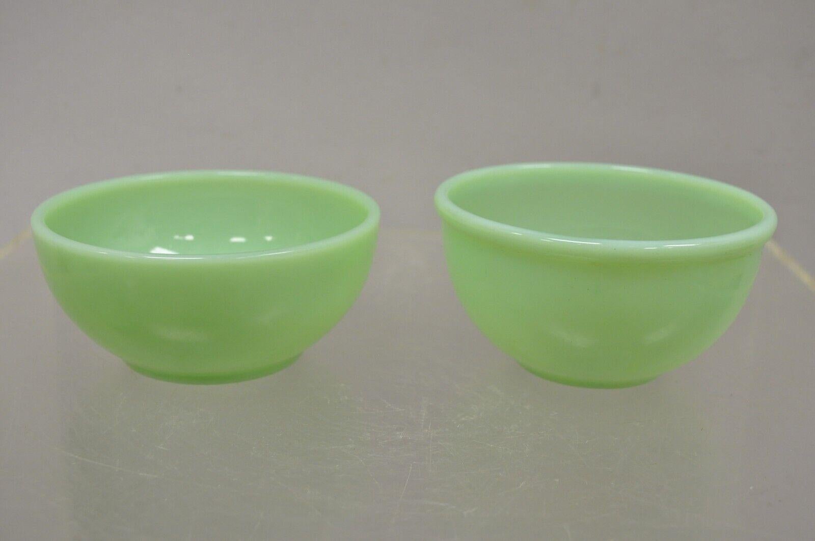 Mid-Century Modern Vtg Fire King Jadeite Green 13 Oven Ware Round Cereal Chili Soup Bowl, 2 Pcs