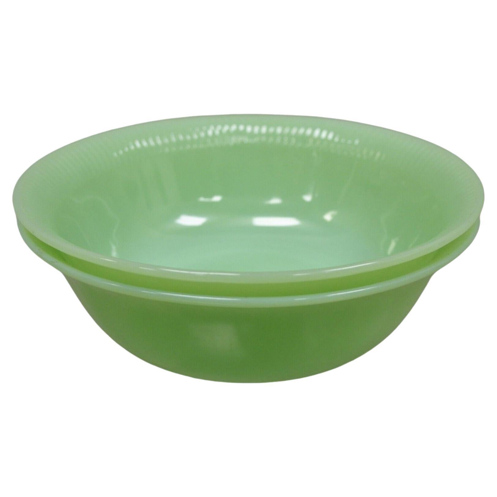 Vtg Fire King Oven Ware Green Jadeite Ribbed Jane Ray 8.25" Serving Bowl - 2 Pcs For Sale