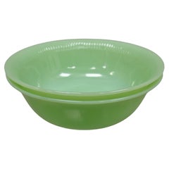 Retro Vtg Fire King Oven Ware Green Jadeite Ribbed Jane Ray 8.25" Serving Bowl - 2 Pcs