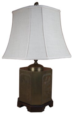 Vtg Frederick Cooper Chinese Chinoiserie Etched Brass Tea Caddy Canister Lamp