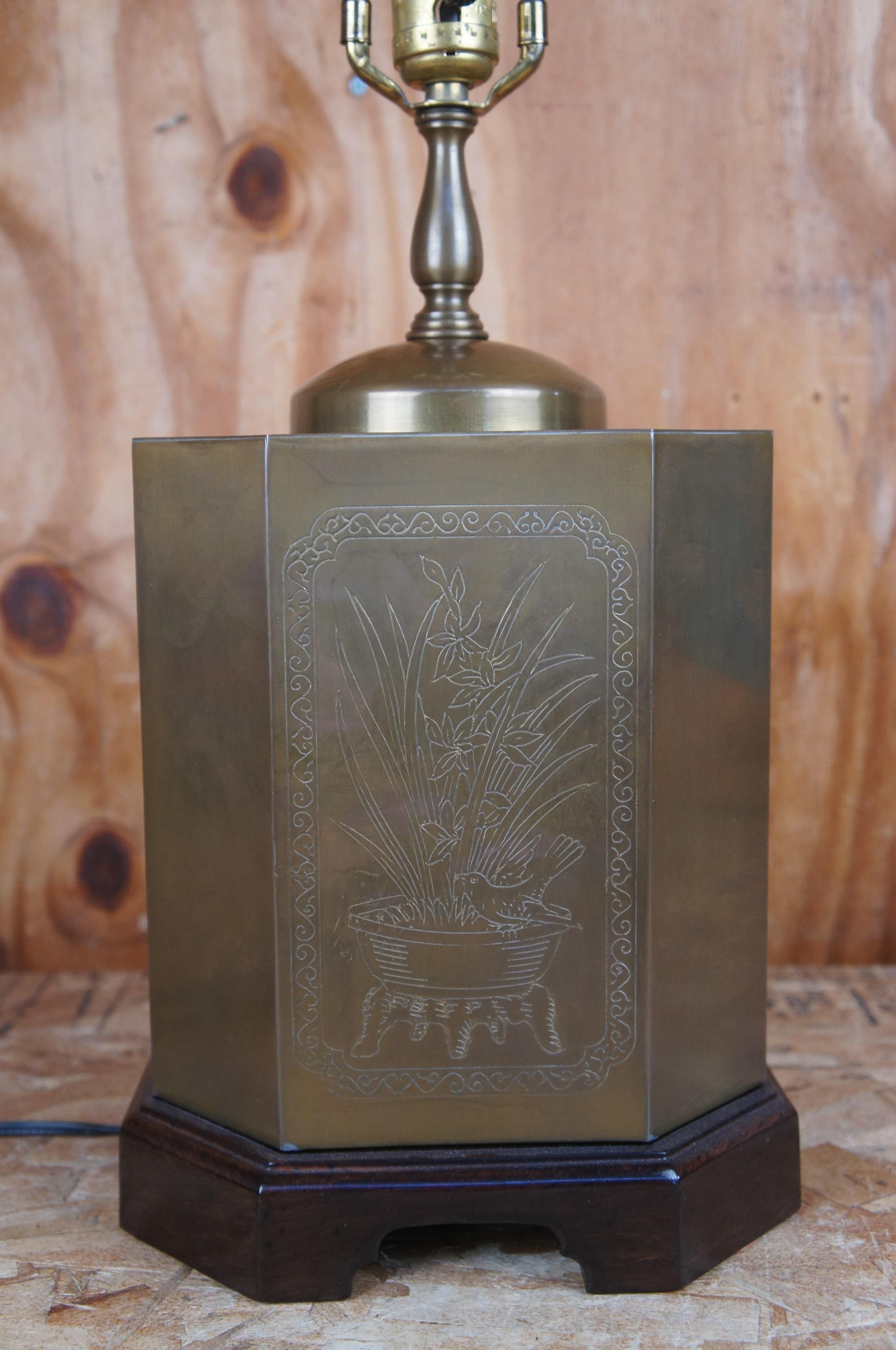 Vtg Frederick Cooper Chinese Chinoiserie Etched Brass Tea Caddy Canister Lamp 1