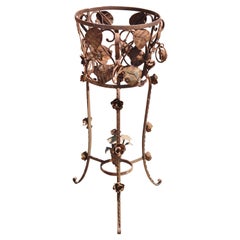 Used Vtg French Art Nouveau Wrought Iron Leaf Vine Garden Planter Pot Flower Stand