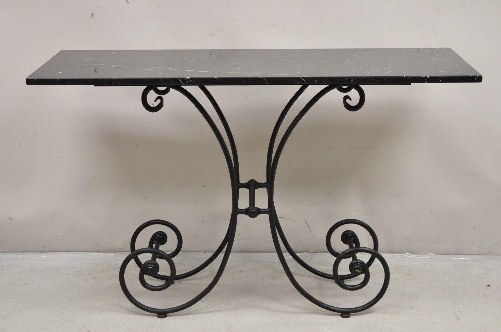 Vtg French Country Pastry Style Wrought Iron Marble Top Baker's Console Table For Sale 6