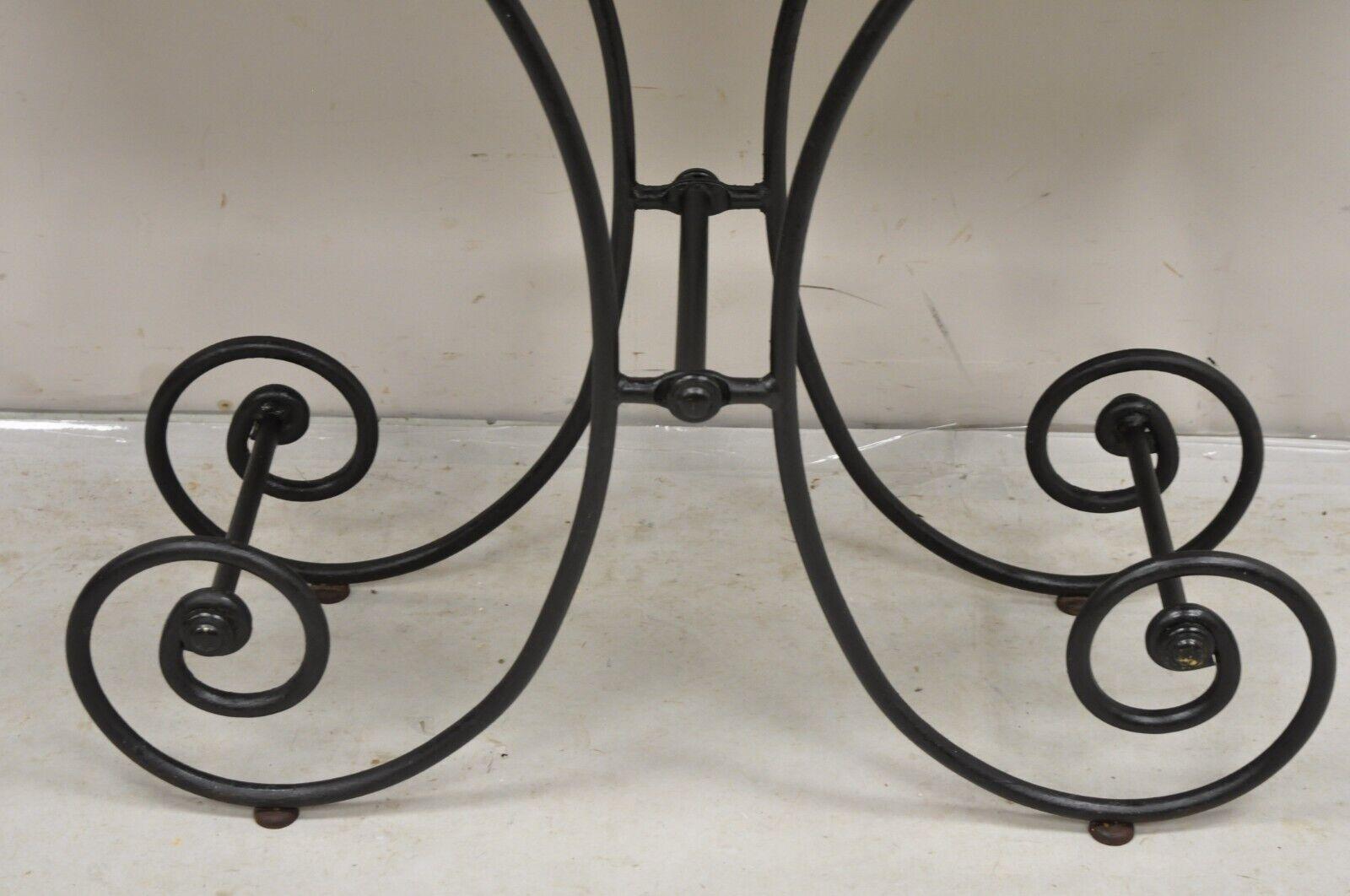 Vtg French Country Pastry Style Wrought Iron Marble Top Baker's Console Table In Good Condition For Sale In Philadelphia, PA