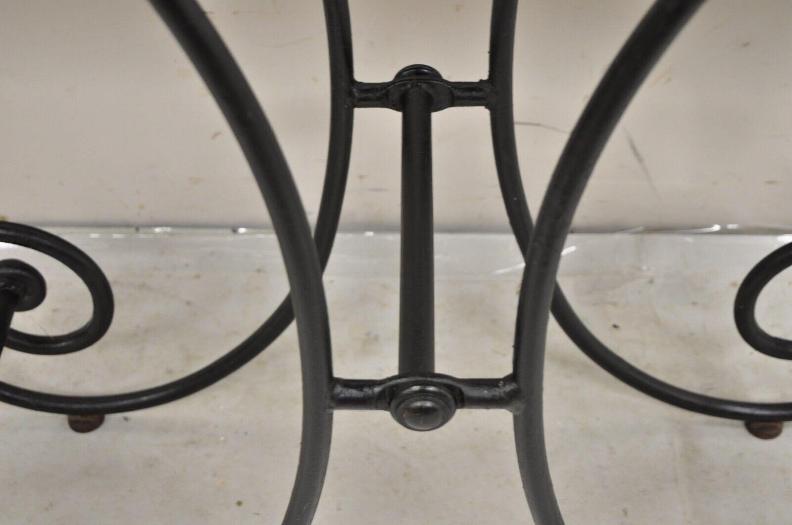 20th Century Vtg French Country Pastry Style Wrought Iron Marble Top Baker's Console Table For Sale