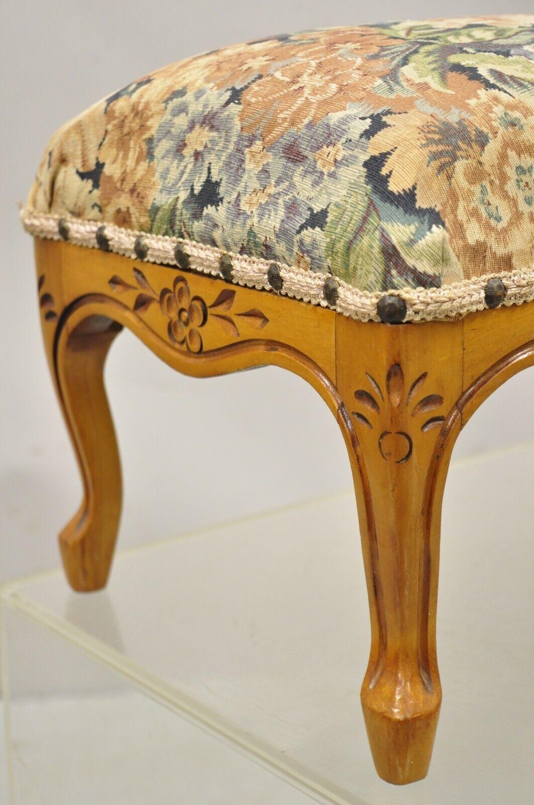 Vtg French Country Provincial Louis XV Style Maple Wood Small Ottoman Footstool 2