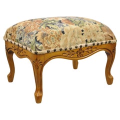Vintage Vtg French Country Provincial Louis XV Style Maple Wood Small Ottoman Footstool