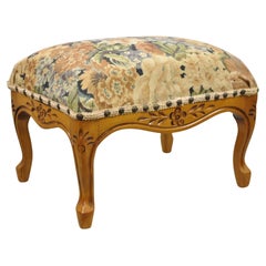 Vtg French Country Provincial Louis XV Style Maple Wood Small Ottoman Footstool