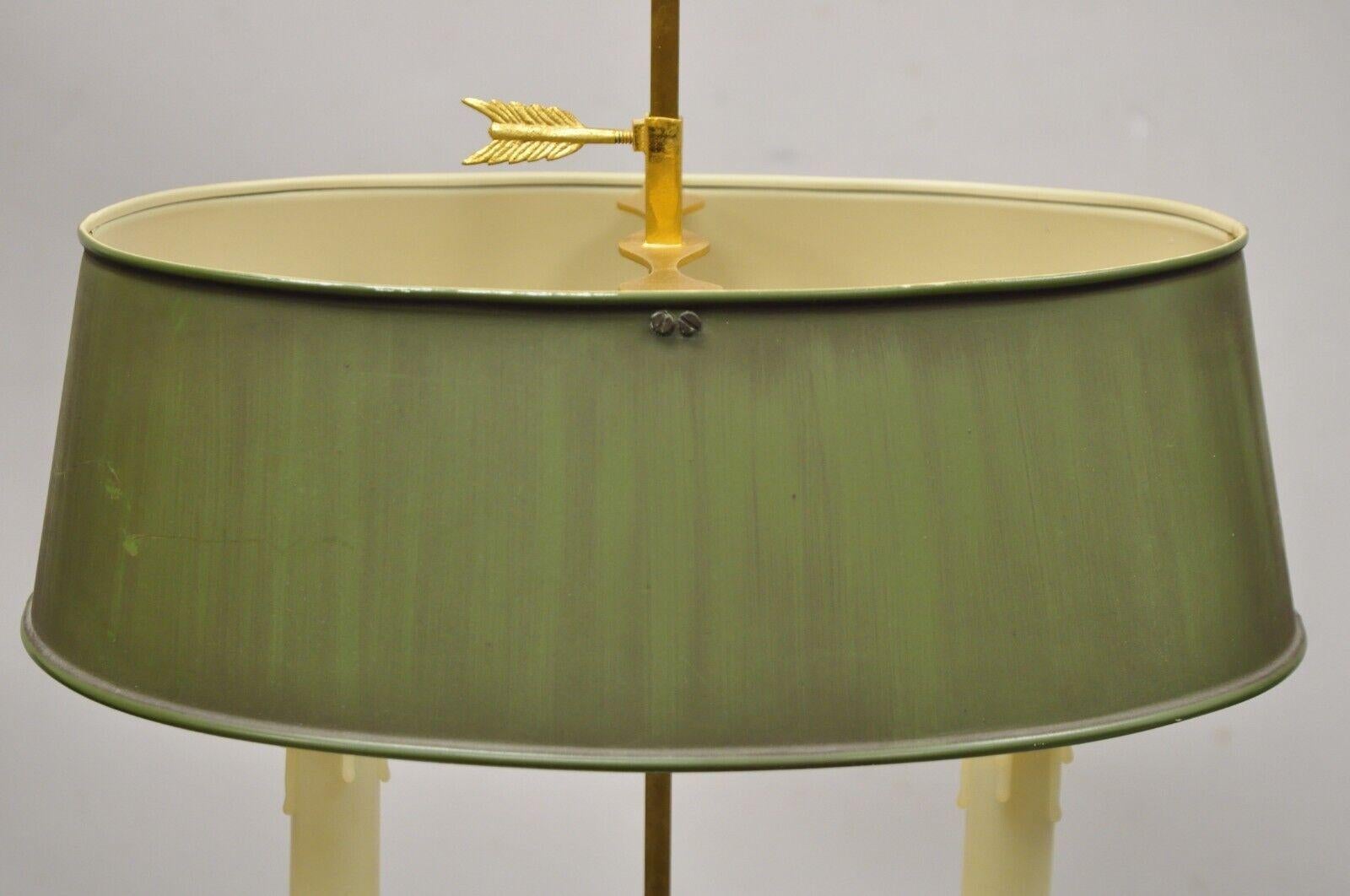 20th Century Vtg French Empire Gold Bronze Bouillotte Desk Lamp with Green Tole Metal Shade