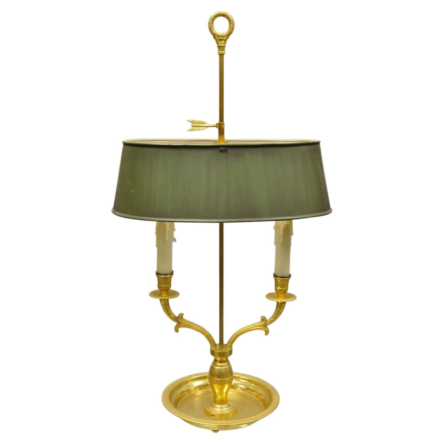 Vtg French Empire Gold Bronze Bouillotte Desk Lamp with Green Tole Metal Shade