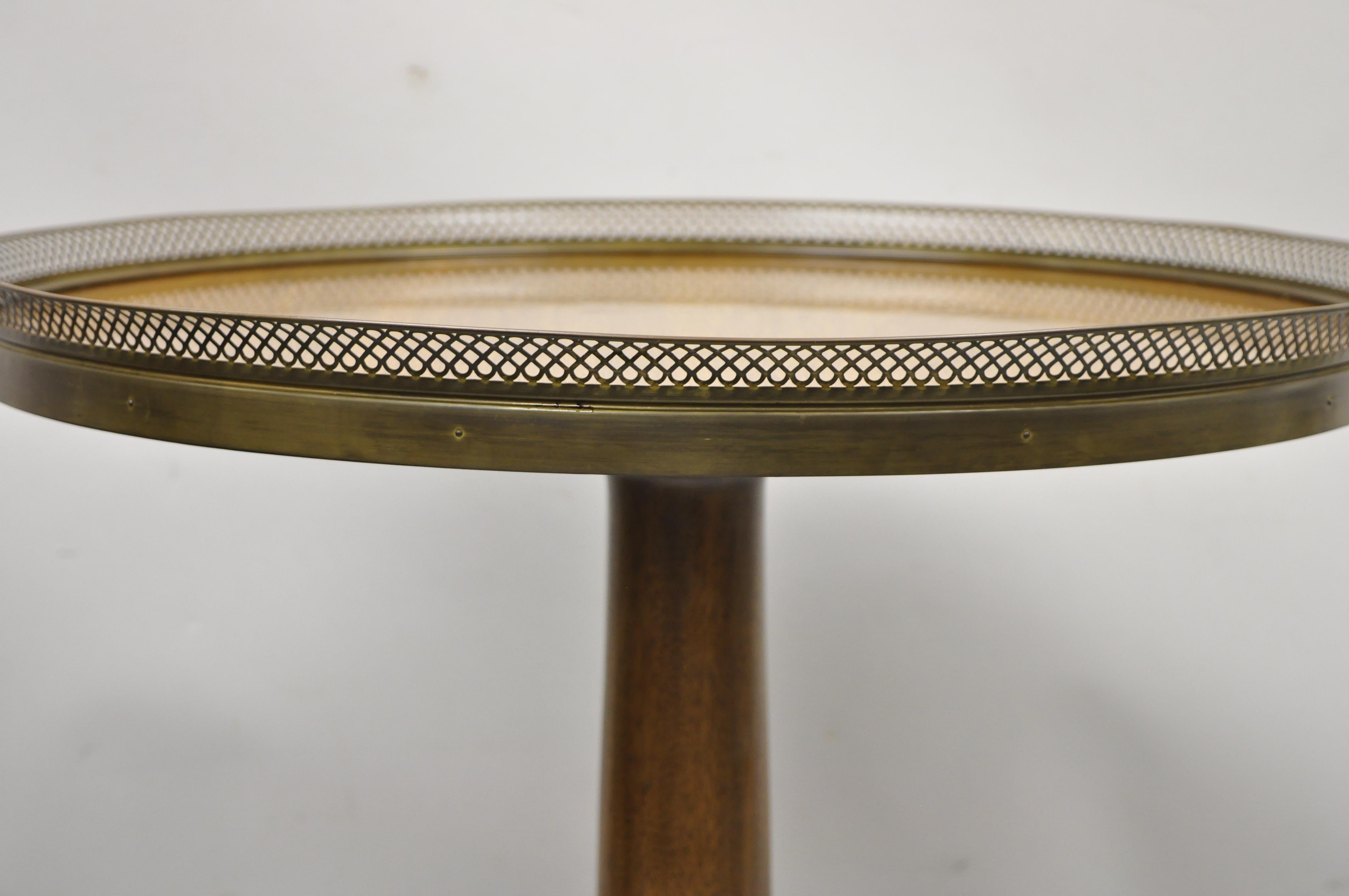 North American Vtg French Empire Mahogany Pedestal Base Round Accent Center Table Brass Gallery For Sale