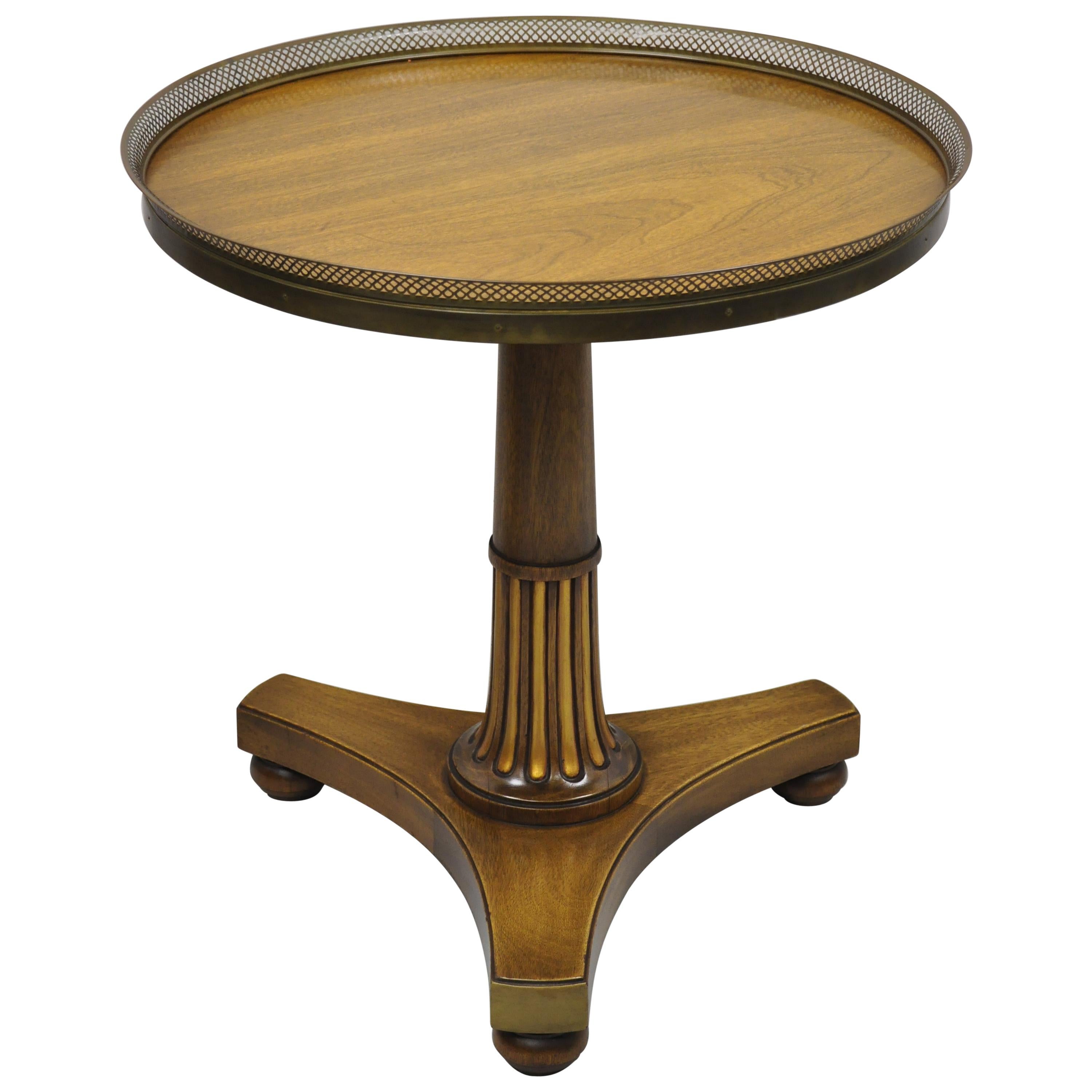 Vtg French Empire Mahogany Pedestal Base Round Accent Center Table Brass Gallery For Sale
