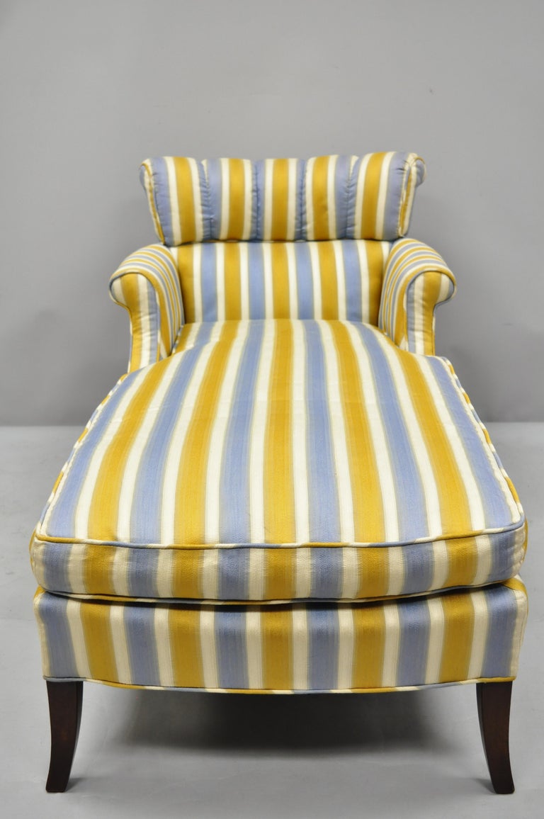 modern double chaise lounge outdoor on French Hollywood Regency Style Blue Gold Striped Channel Back Chaise Lounge At 1stdibs