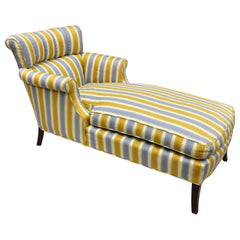 French Hollywood Regency Style Blue Gold Striped Channel Back Chaise Lounge