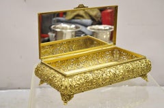 Vtg French Hollywood Regency Style Gold Filigree Vanity Jewelry Box by Globe