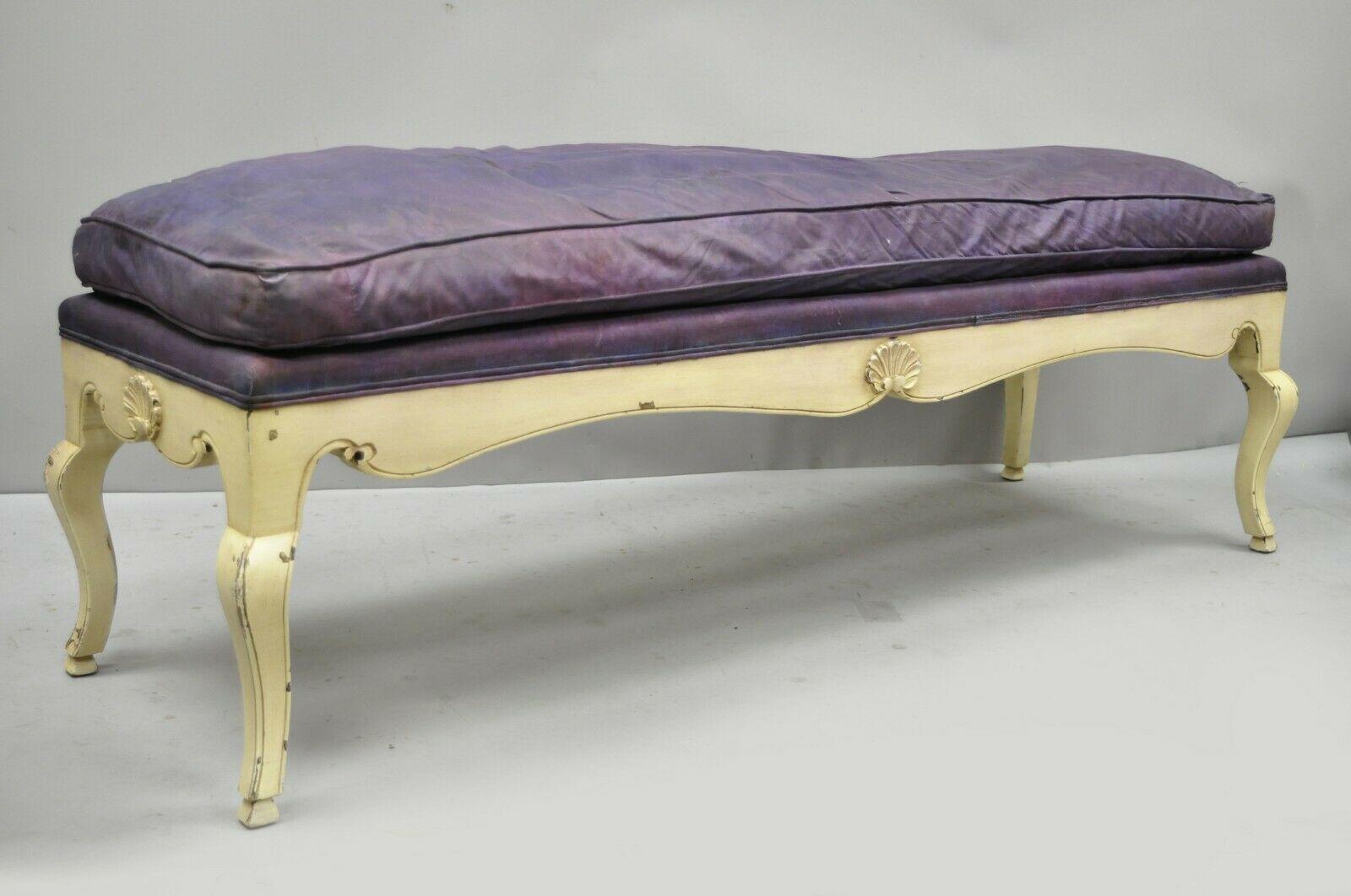 Vintage French Louis XV Regency Neoclassical Style Hoof Foot Long Window Bench For Sale 3