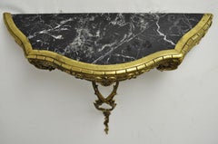 French Louis XV Rococo Style Small Brass Marble-Top Wall Mount Console Table