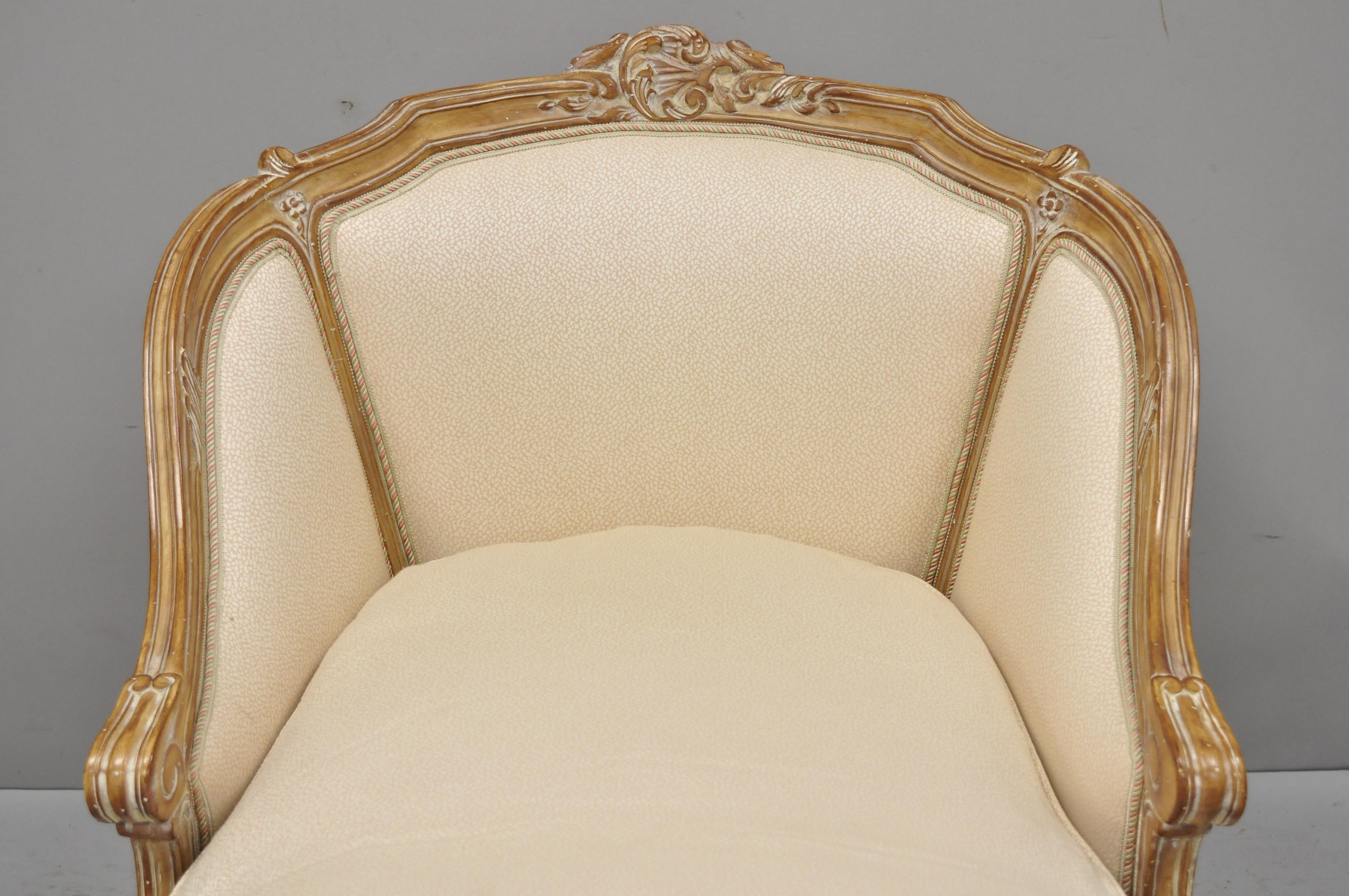 Italian Vtg French Louis XV Style Down Filled Distress Painted Recamier Chaise Lounge 