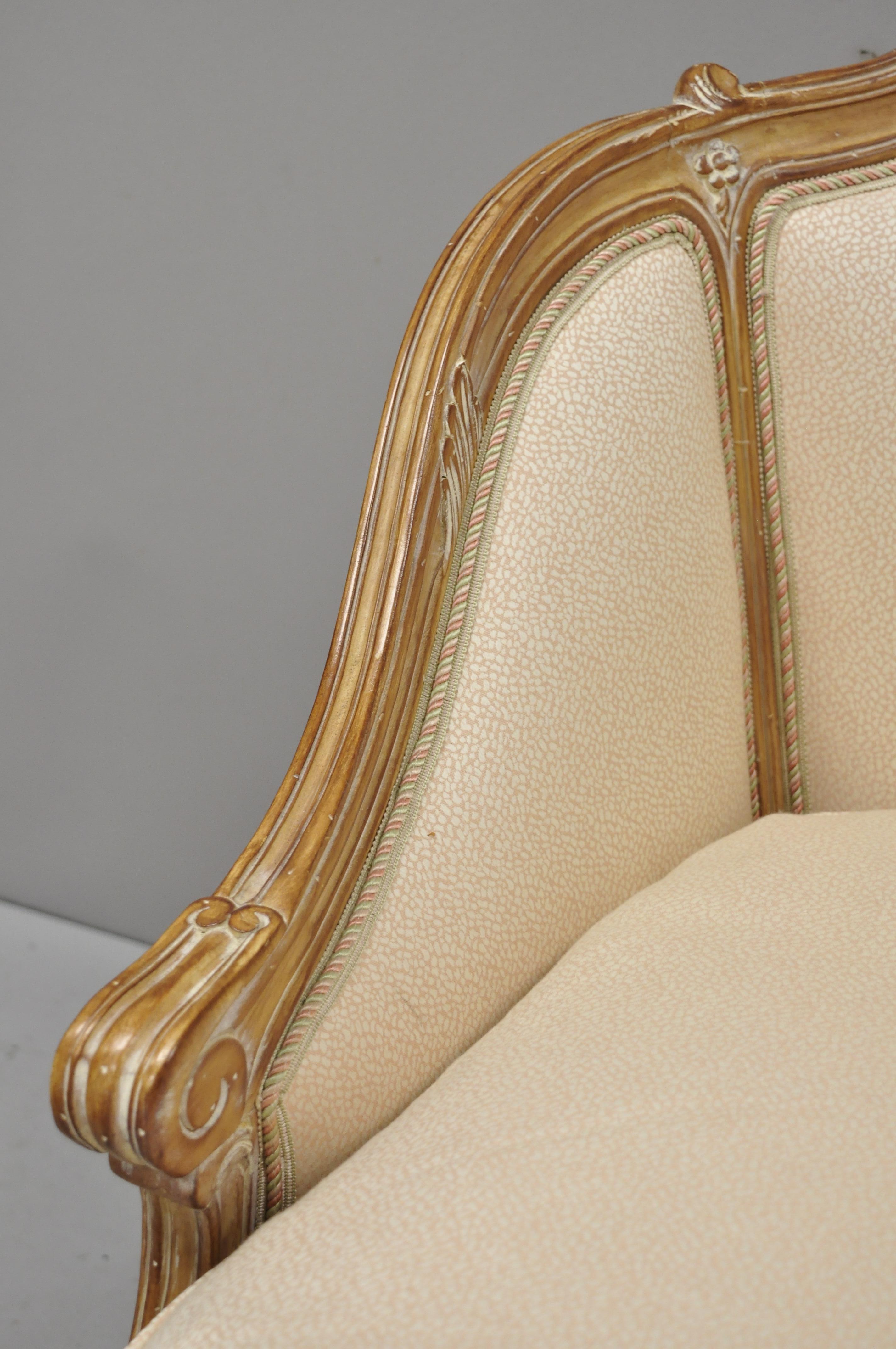 20th Century Vtg French Louis XV Style Down Filled Distress Painted Recamier Chaise Lounge 