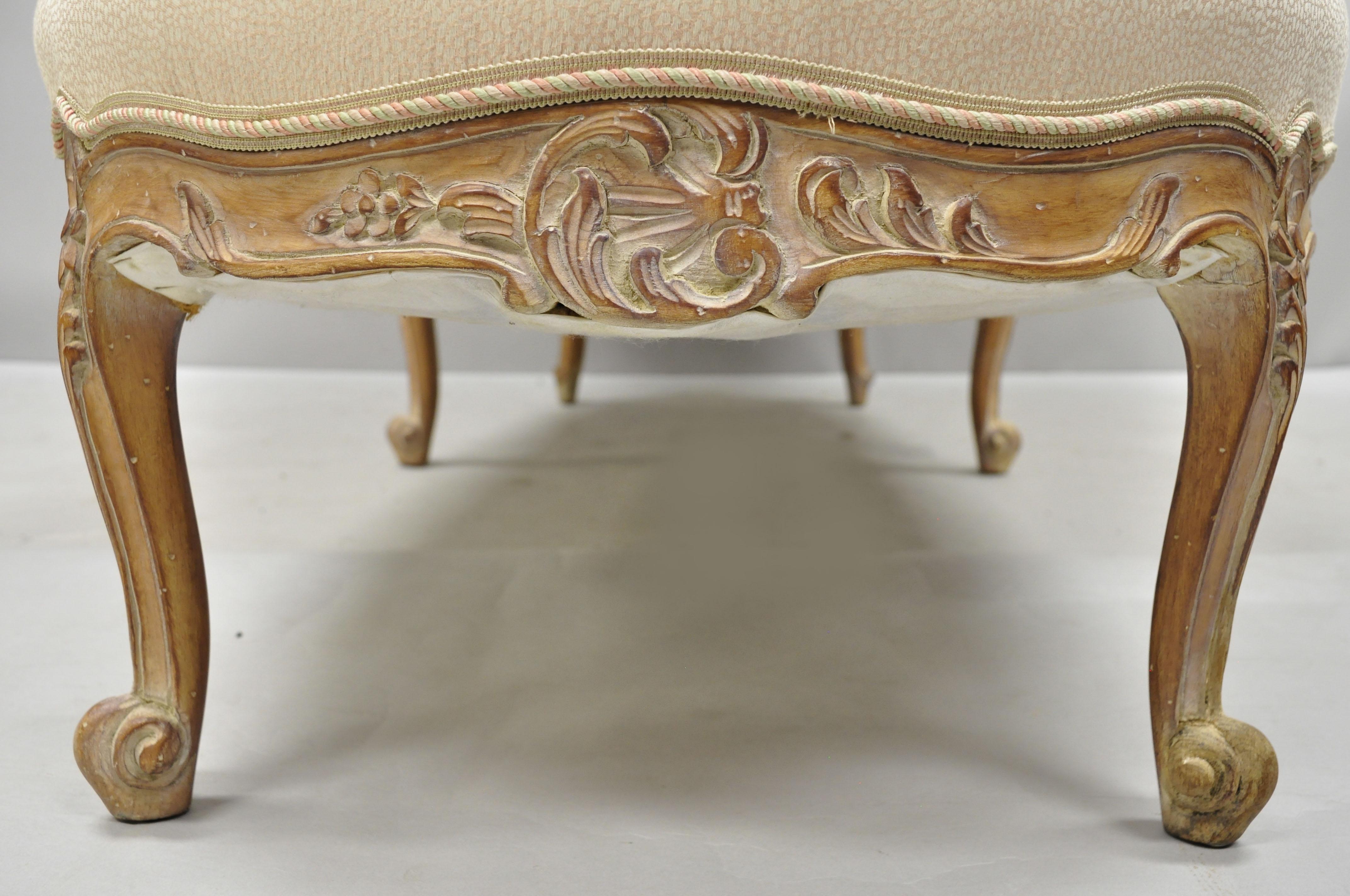 Fabric Vtg French Louis XV Style Down Filled Distress Painted Recamier Chaise Lounge 