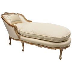 Vtg French Louis XV Style Down Filled Distress Painted Recamier Chaise Lounge 