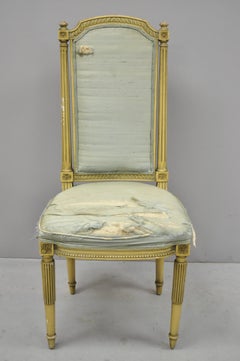 French Louis XVI Cream Distress Painted Tall Back Dining Side Accent Chair