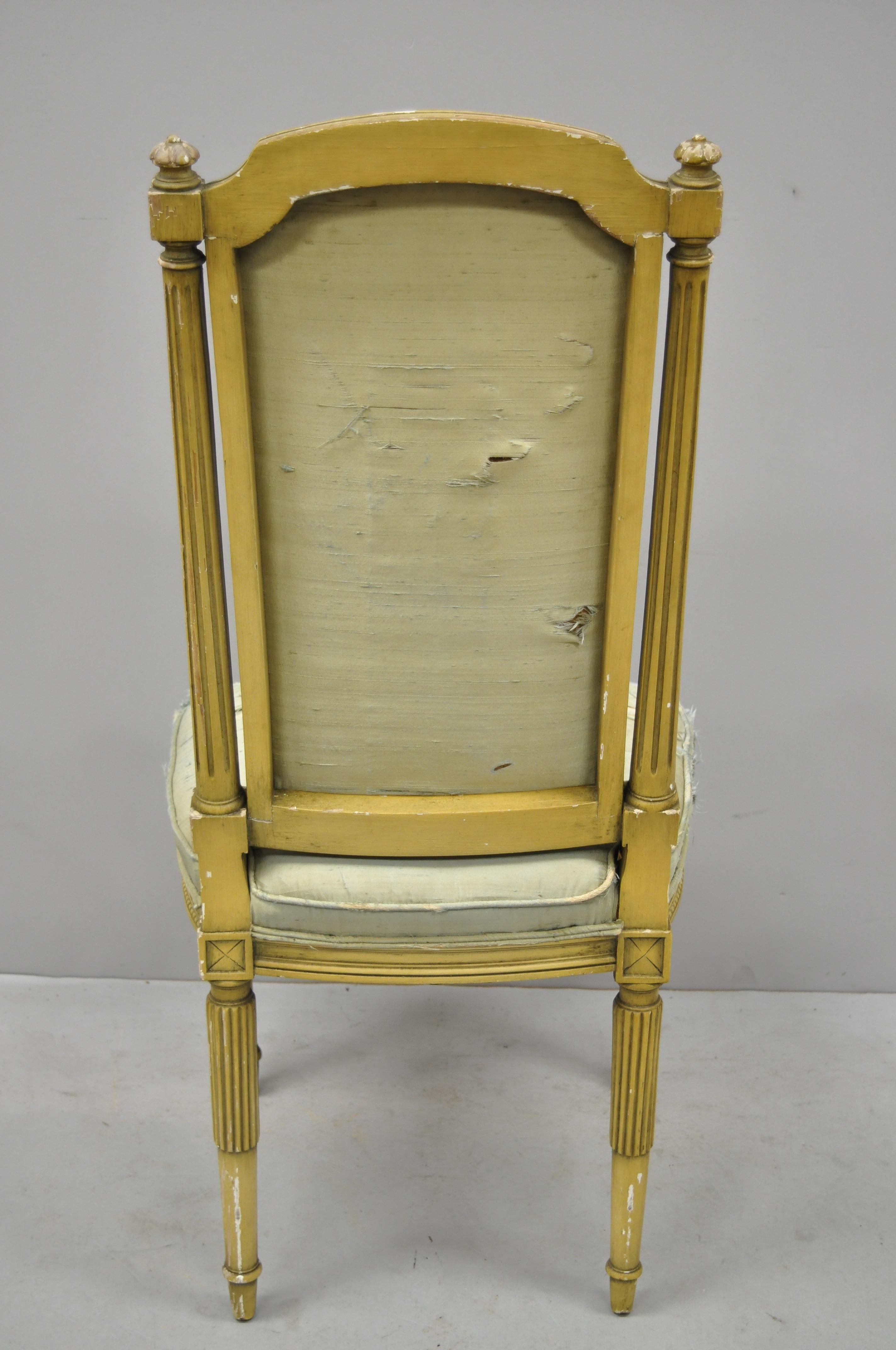 French Louis XVI Cream Distress Painted Tall Back Dining Side Accent Chair 3