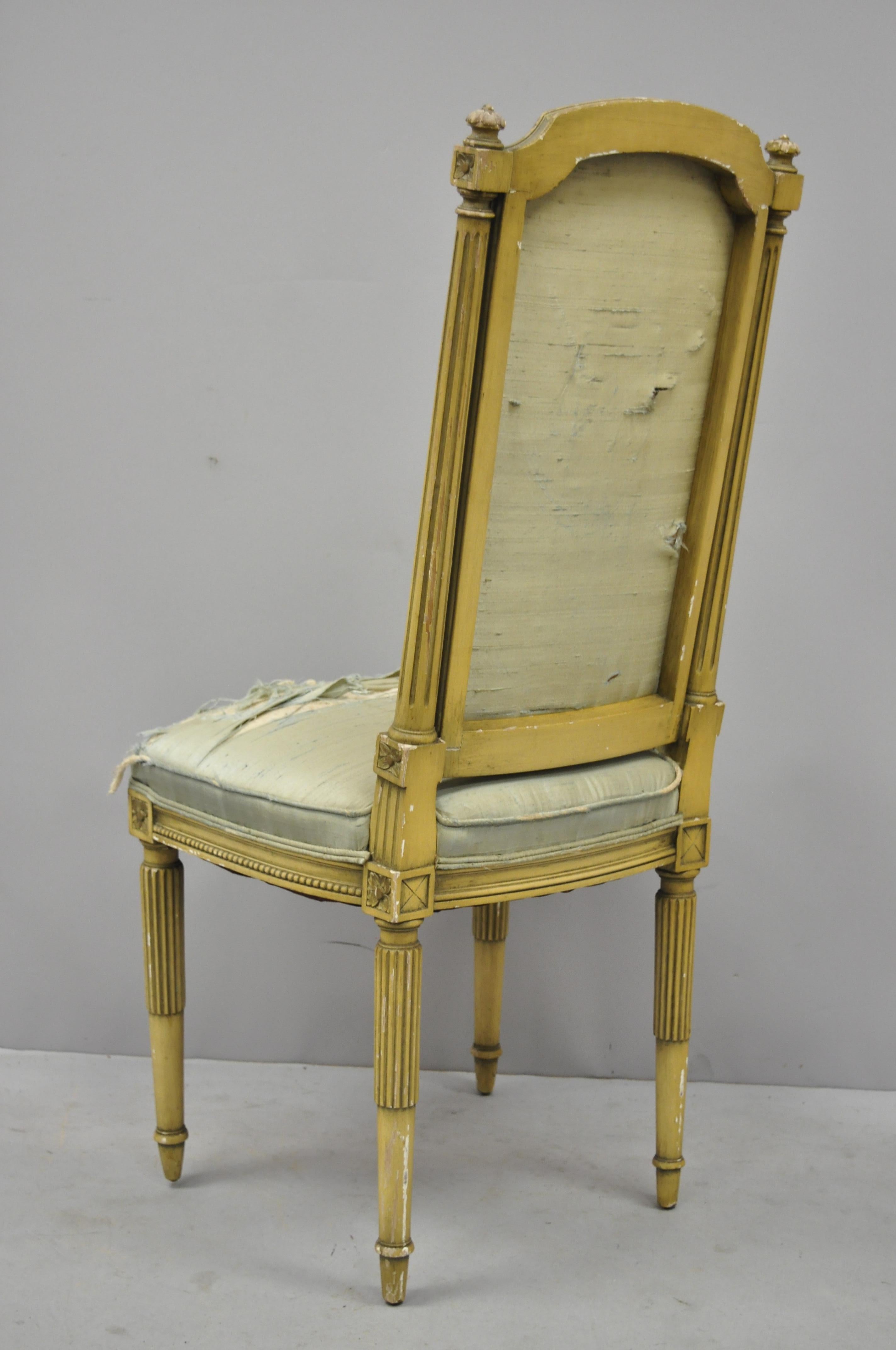 French Louis XVI Cream Distress Painted Tall Back Dining Side Accent Chair 4