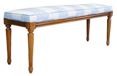 Vtg French Louis XVI Style Carved Oak Leopard Print Foyer Window Bench Seat 48"