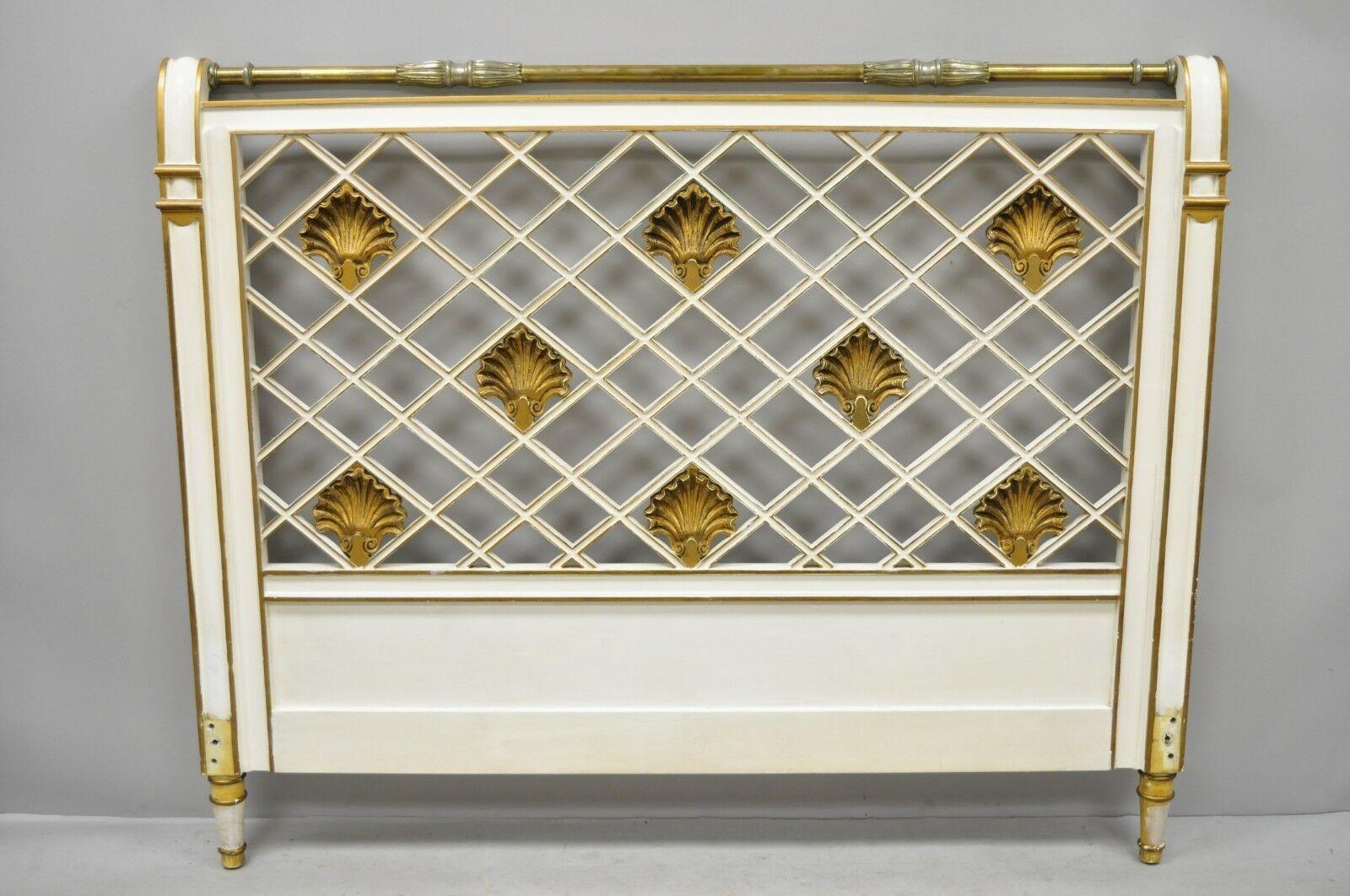 French Neoclassical Style Italian Shell Carve Lattice Queen Size Bed Headboard 5