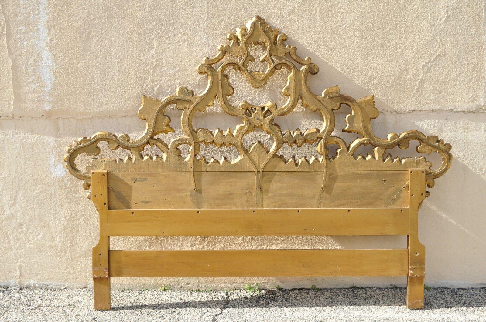 Vtg French Rococo Italian Hollywood Regency Gold Gilt Wood Queen Sz Headboard 5