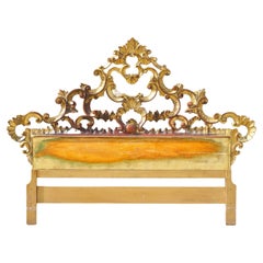 Vtg French Rococo Italian Hollywood Regency Gold Gilt Wood Queen Sz Headboard