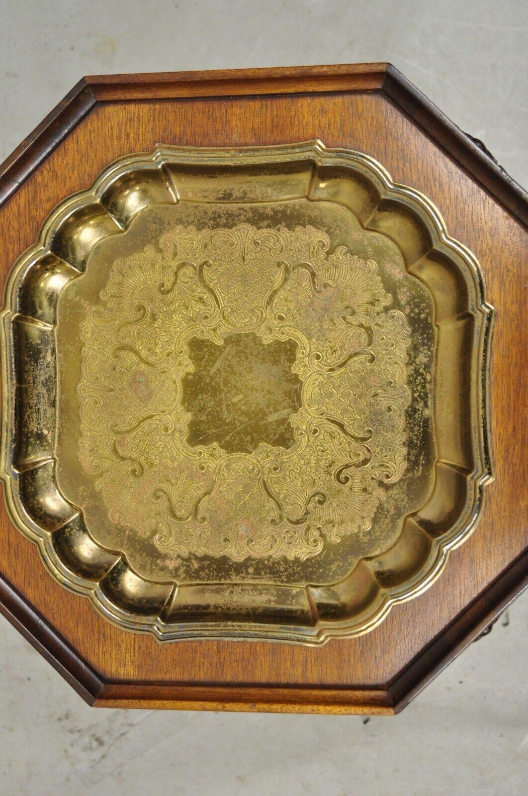 Vtg Georgian Style Carved Ball and Claw Small Side Table Brass Seiden Tray Top 2