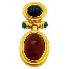 Retro Vtg GIVENCHY gold scarab glass cabochon pendant necklace designer runway