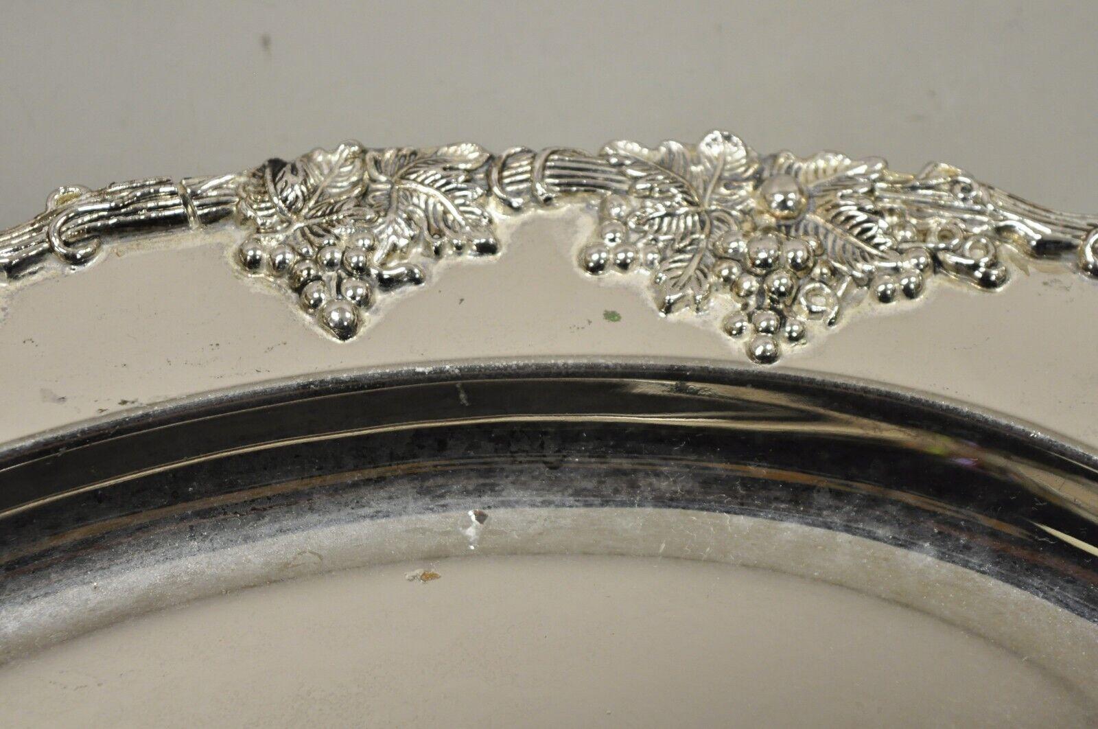 20th Century Vtg Godinger Victorian Style Silver Plated Grape Cluster Oval Platter Tray For Sale