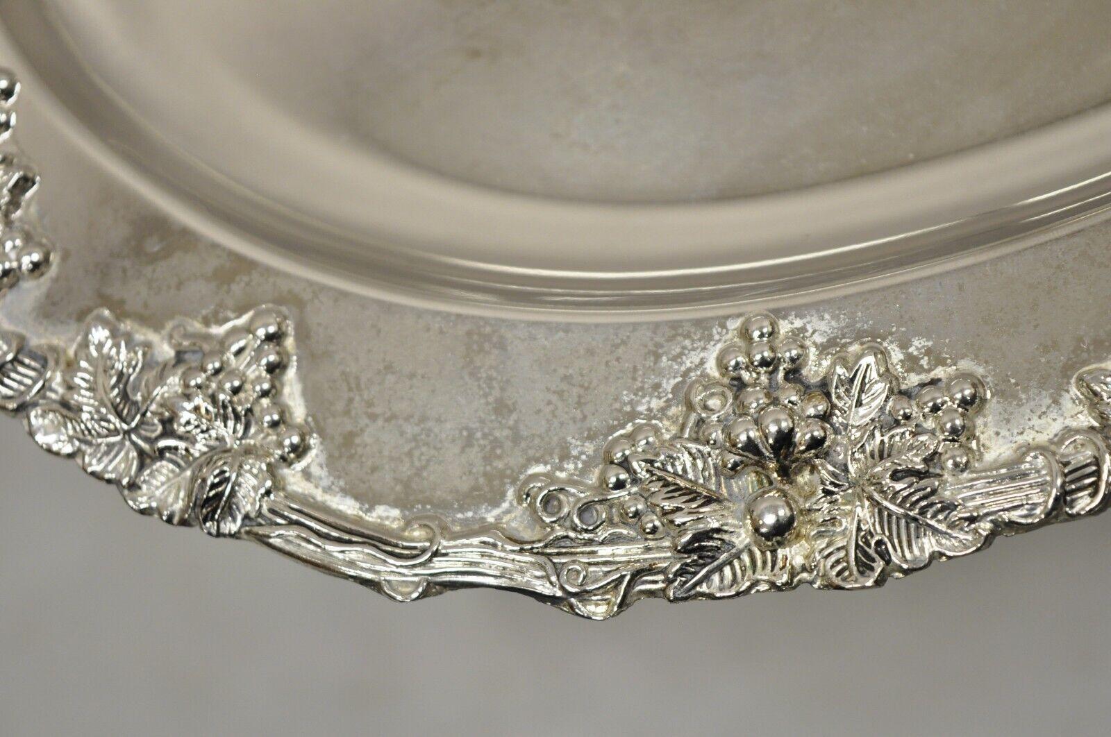 Vtg Godinger Victorian Style Silver Plated Grape Cluster Oval Platter Tray For Sale 1