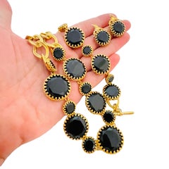 Vtg gold black glass necklace earrings bracelet set designer runway