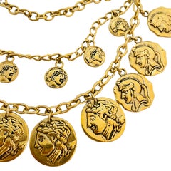 Vtg gold coin charm chain necklace designer runway