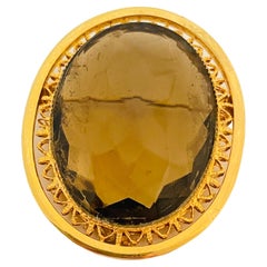 Vintage Vtg gold faceted glass designer runway brooch