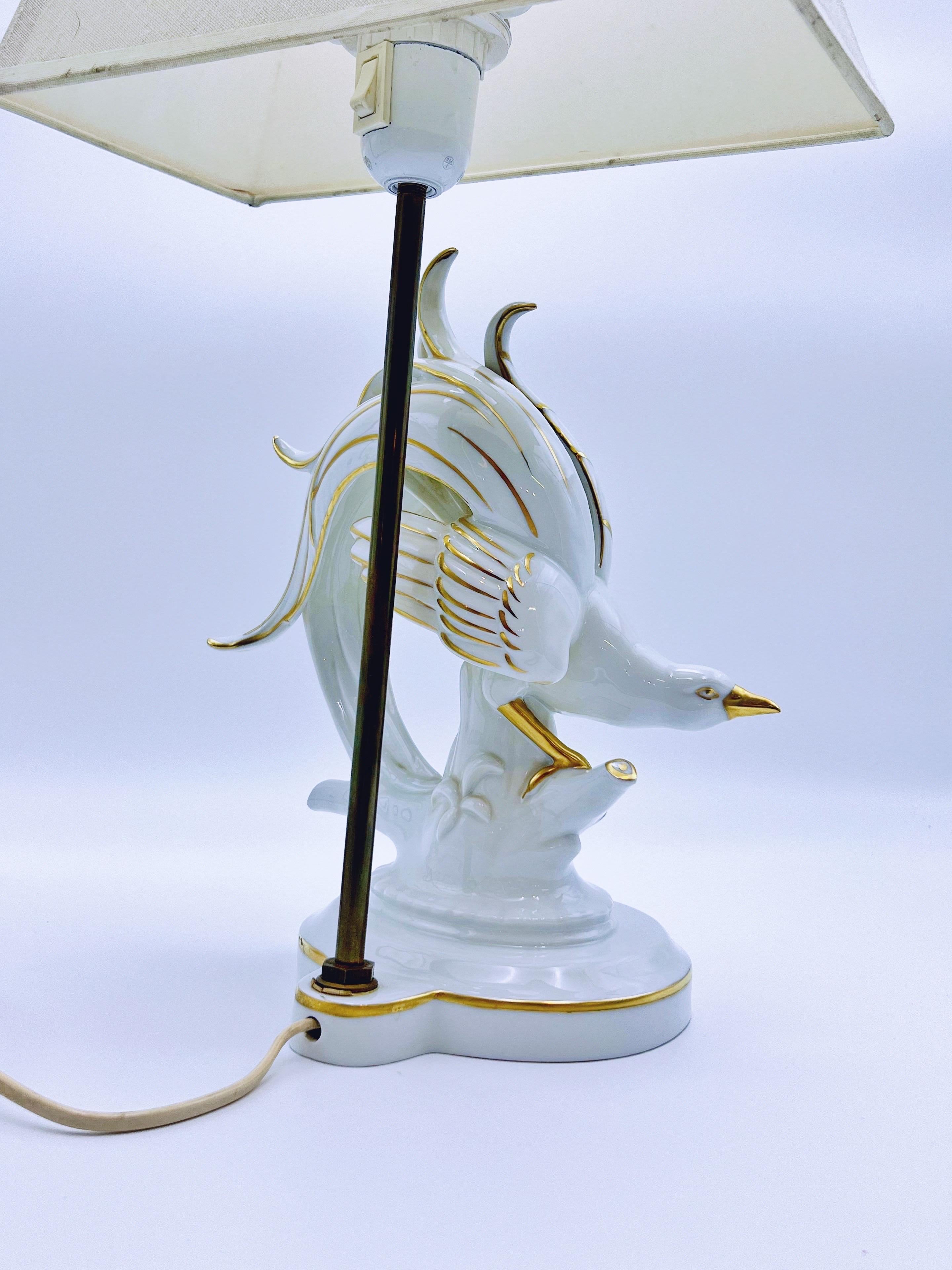 VTG Fasanen-Tischlampe, Gold vergoldetes Porzellan, Deutschland 1950/60er Jahre im Angebot 4