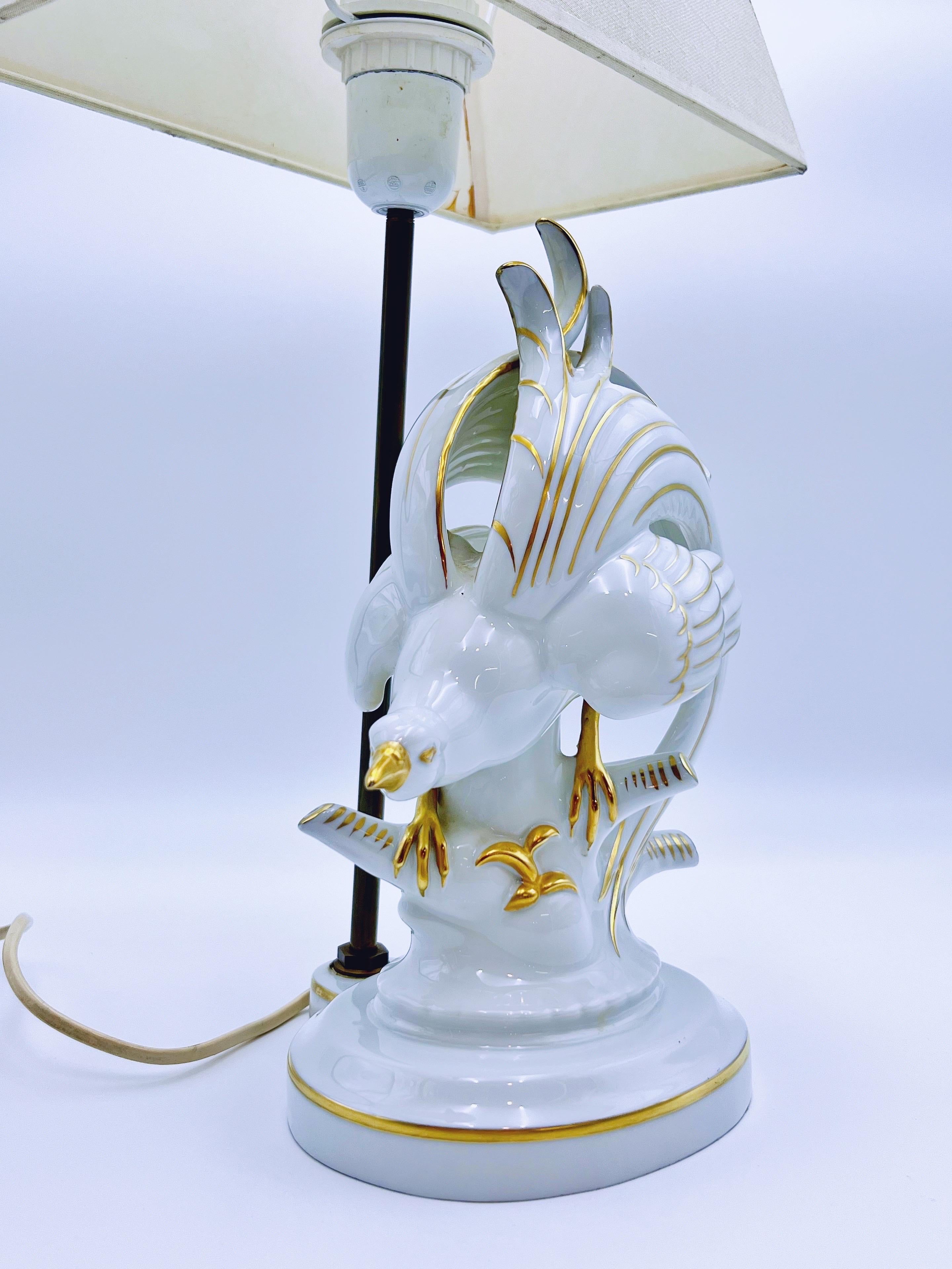 VTG Fasanen-Tischlampe, Gold vergoldetes Porzellan, Deutschland 1950/60er Jahre im Angebot 5