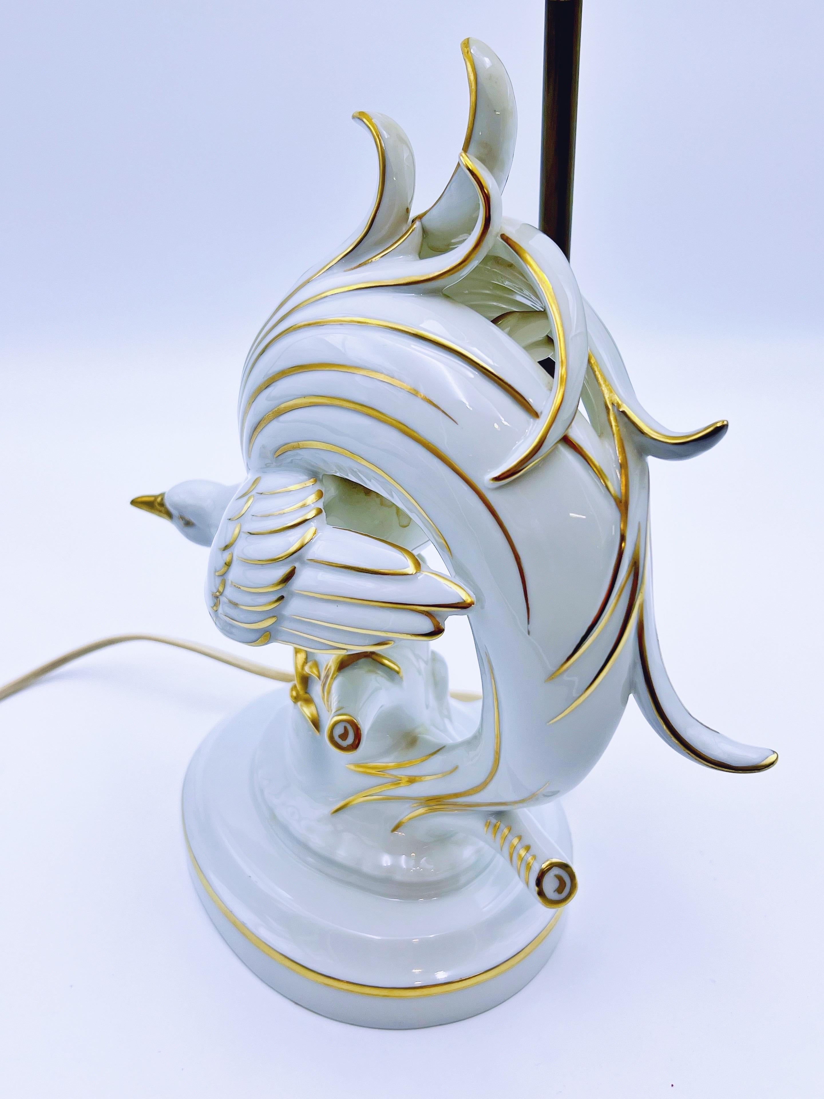 VTG Fasanen-Tischlampe, Gold vergoldetes Porzellan, Deutschland 1950/60er Jahre im Angebot 6